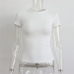 2025 Spring New Short Sleeve T-Shirt Women Solid Simple Casual Soft All-Match Hot Basic Crop Tops Tees Summer Fashion Slim Fit T