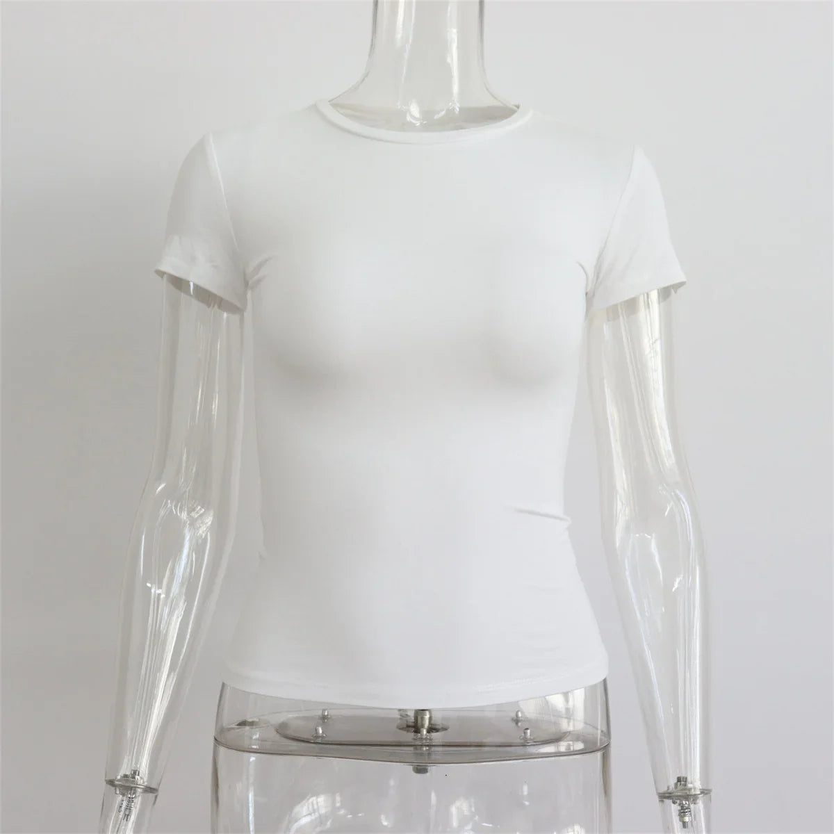 2025 Spring New Short Sleeve T-Shirt Women Solid Simple Casual Soft All-Match Hot Basic Crop Tops Tees Summer Fashion Slim Fit T