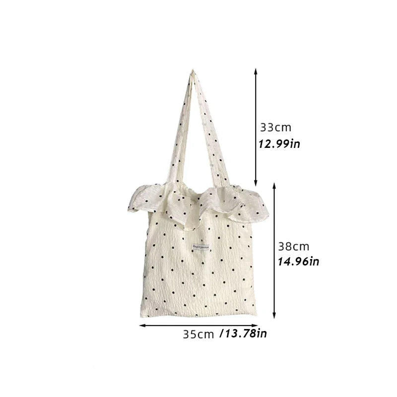 All-match Wave Point Chiffon Shoulder Bag Large Capacity Fairy Mesh Handbag Commuting Bag Korean Style Tote Bag Women