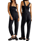 Casual Women Summer Vintage Retro Denim Long Jumpsuit Spaghetti Strap Straight Romper Pants Baggy Bib Overalls Jumpsuits