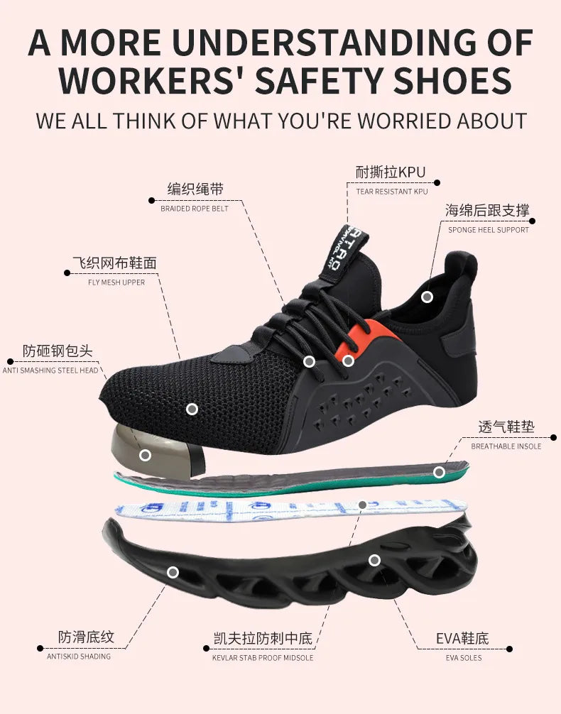 48 Size Steel Toe Cap Light Breathable Sneaker For Men Unisex Work Safety Shoes  Anti-smash And Anti-puncture Safety Sneakers