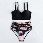 2024 Summer New Bikini Push Up Swimsuit Women Halter High Waist Swimwear Female Printed Bathing Suit Bathers