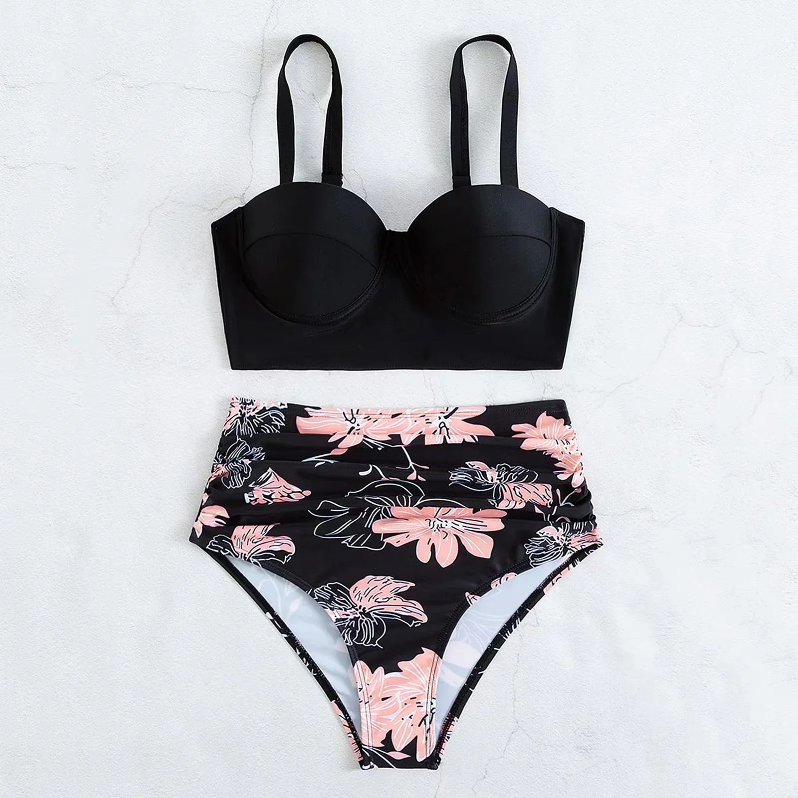 2024 Summer New Bikini Push Up Swimsuit Women Halter High Waist Swimwear Female Printed Bathing Suit Bathers