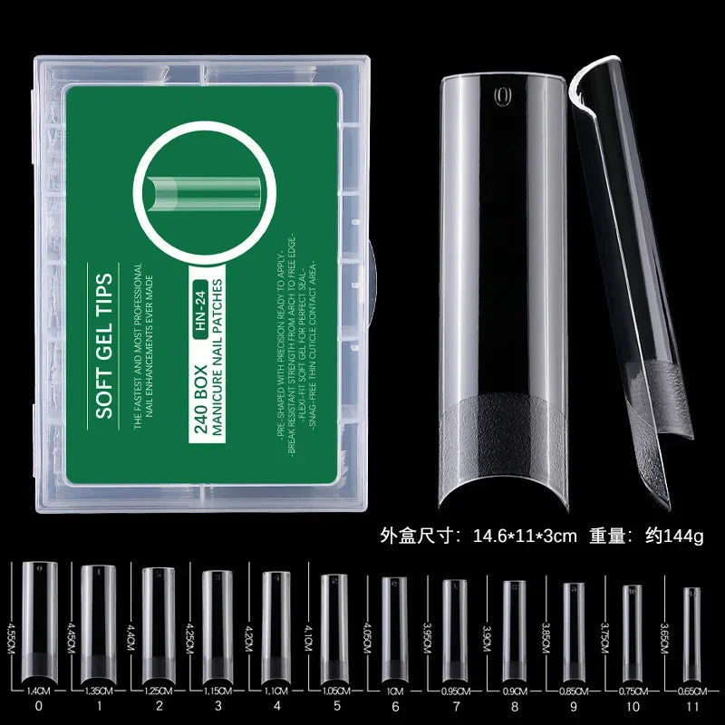 240PCs Extra Long XXL Size False Nail Tips Soft Gel Coffin Square Almond Fake Nail Tips Half Matte No Trace Traceless Nails