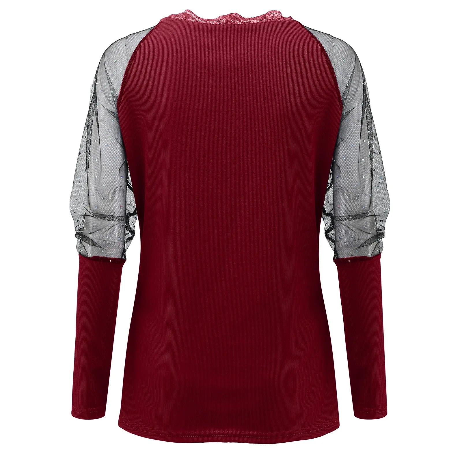 Elegant Mesh Blouse Women Slim Elastic V-neck Printed Lace Sexy Long Sleeve Top Fashion Streetwear Tops Blusas Mujer De Moda
