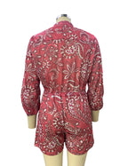 BAMBOOBOY Women Summer Long Sleeve Playsuit with Waist Elastic Band Casual Stand Collar Pocket Loose Wide Leg Short Jumpsuit