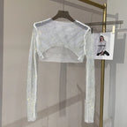 2023 new sexy bright diamond short top Slim thin Ms. hot drill long-sleeved T-shirt sexy leak waist nightclub