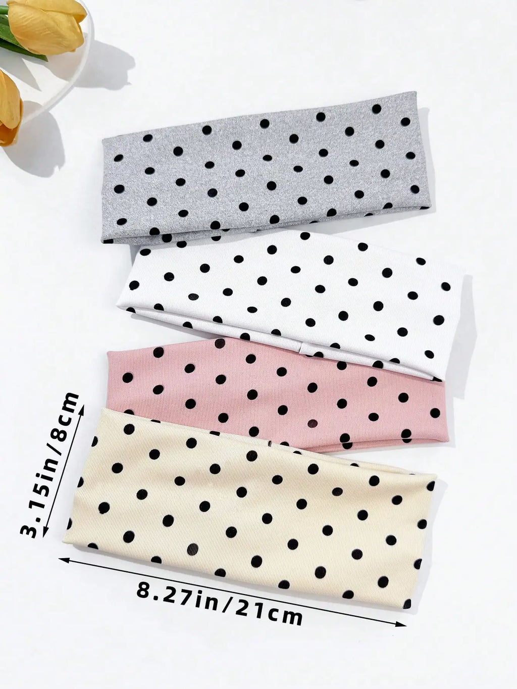 4pcs/set Ladies Polka Dot Print Wide-Edge Elastic Hair Band Face Makeup Sports Headband Stylish Hair Accessory for Women
