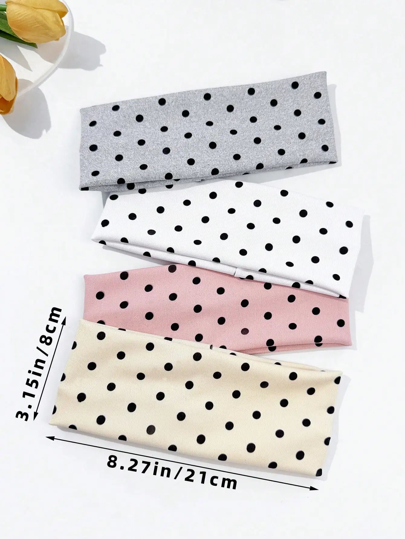 4pcs/set Ladies Polka Dot Print Wide-Edge Elastic Hair Band Face Makeup Sports Headband Stylish Hair Accessory for Women