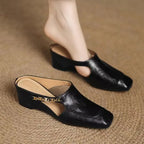 2025 New Retro Style Baotou Women's Sandals Half Slippers Square Toe Inside Heightening