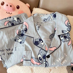 Cartoon Stitch Long Sleeved Sleepwear Pajama Sets Women's New Lazy Style Home Clothes Can Be Worn Outside Women's Pajamas Set