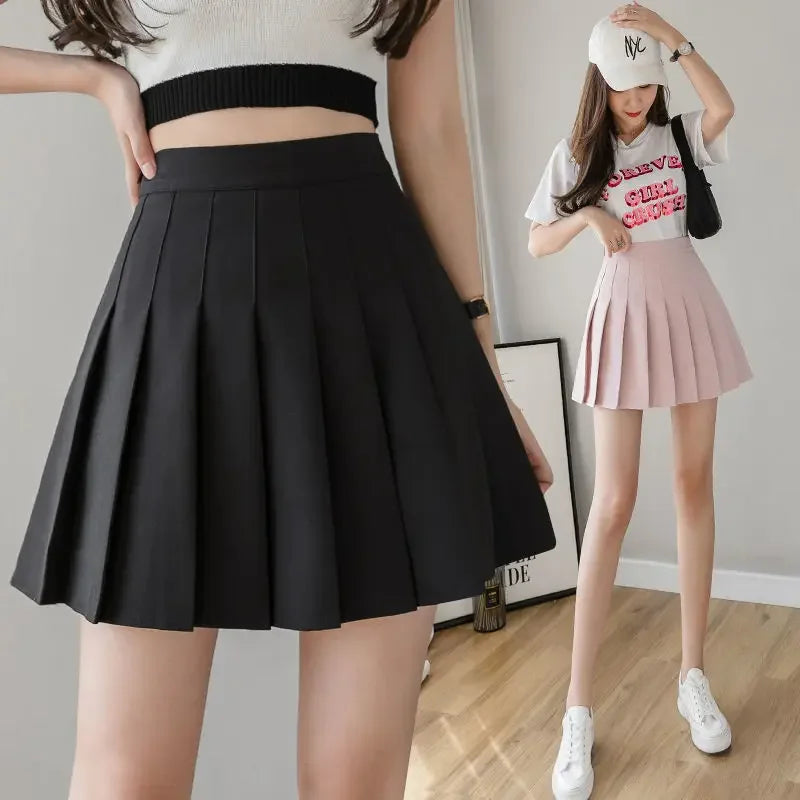 2024 Summer New High Waist Slimming Solid Color A-line Skirt Women's Fashion Sports Tennis Badminton Academy Style pleated skirt