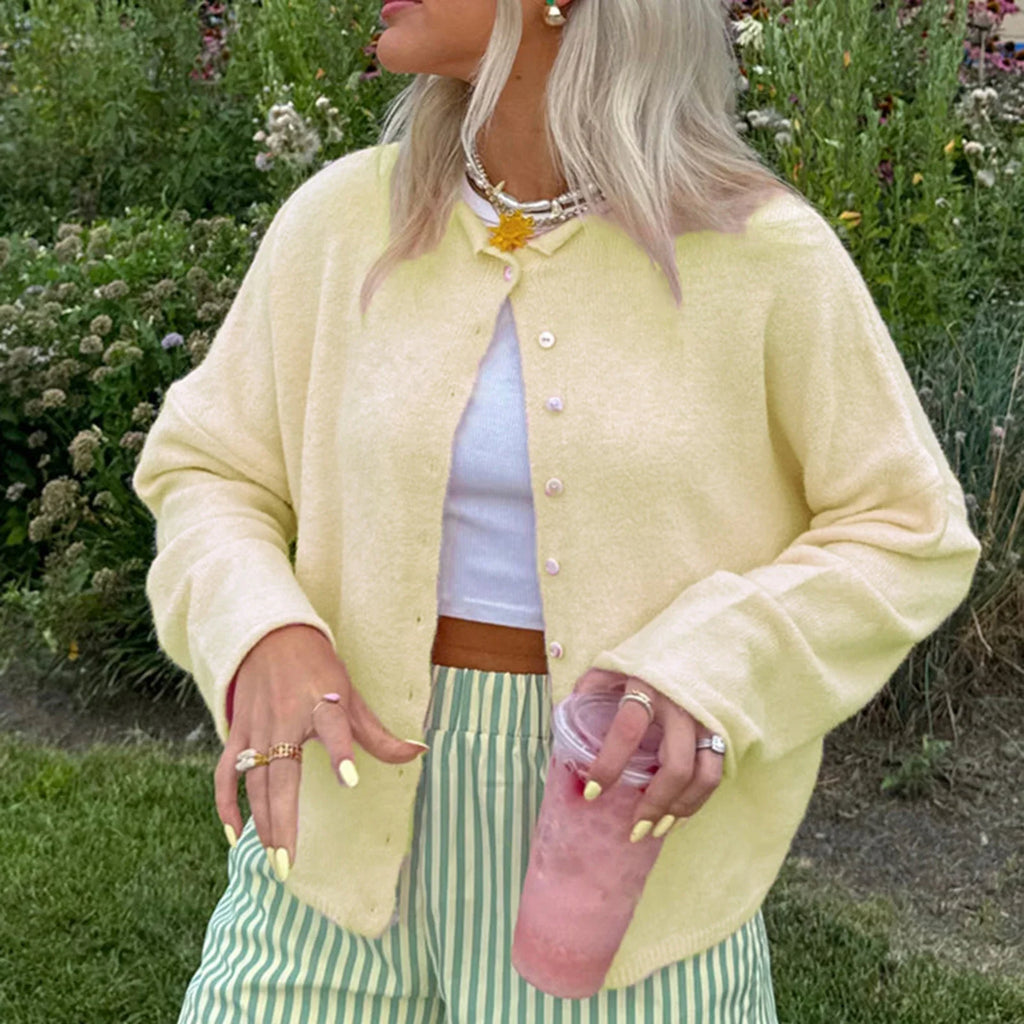 Combhasaki Women's Y2K Chic Solid Color Knitwear Cardigan Fuzzy Long Sleeve Button-down Front Closure Loose Fit Basic Sweaters