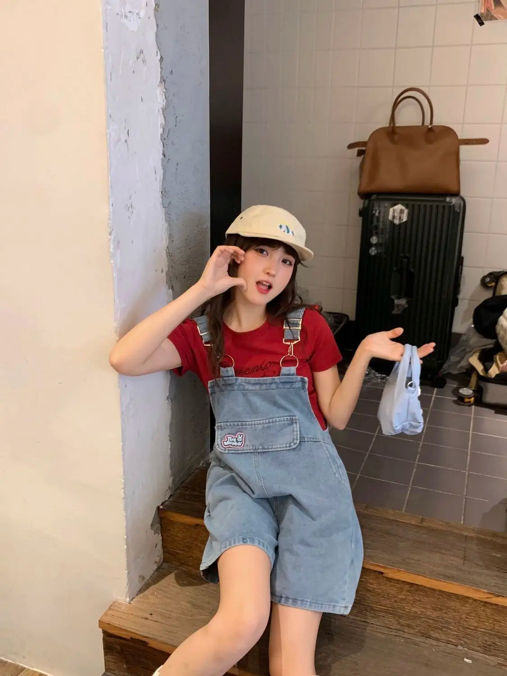 Denim Jumpsuit Rabbit Ears Cute Girl Chic Wide Legs High Waist Loose Korean Japan High Street Solid Jump Suits Women