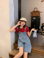 Denim Jumpsuit Rabbit Ears Cute Girl Chic Wide Legs High Waist Loose Korean Japan High Street Solid Jump Suits Women