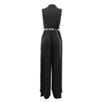 Elegant Solid Wide Leg Rompers Fashion High Waisted Lace Up Party Lady Play Suits Women Chic Sleeveless V Neck Jumpsuits