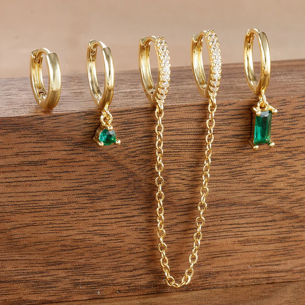 4PCS Exquisite Stainless Steel Long Chain Pendant Earrings Set for Woman Little Huggies Hoop Earrings Cartilage Piercing Jewelry