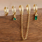 4PCS Exquisite Stainless Steel Long Chain Pendant Earrings Set for Woman Little Huggies Hoop Earrings Cartilage Piercing Jewelry