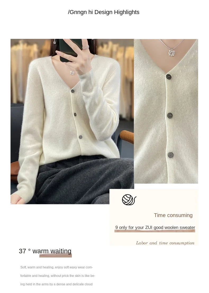 100 Merino Wool Knitted V-neck Sweater Women's Top Loose Korean Version Fashionable Versatile Autumn And Winter Cashmere Sweater