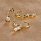 3PCS Fashion Stainless Steel Circle Hoop Earrings Set for Women 18K Gold Plated Zircon Pendant Square Earring Piercing Jewelry