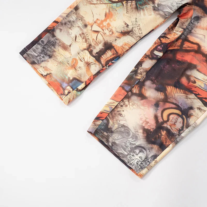 CUTENOVA Women'S Full-Body Printed Hanging Neck Big Backless Skinny Five-Point Jumpsuit Sexy Fashion Street Trend Jumpsuit