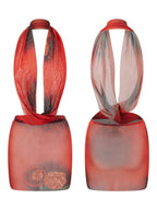 Combhasaki Womens Summer Beachwear Y2K Halter Deep V-Neck Sleeveless Backless Flower Tie-dye Print Bodycon Slim Short Mini Dress