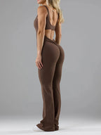 2025 Summer New Women's Sexy Hottie Style Backless One-piece Suit Sports Fitness Yoga Pullover One-piece Suit Flared Pants