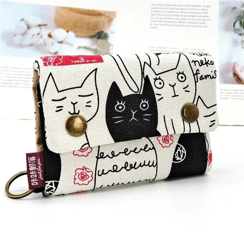 1pcs New Canvas Cartoon Totoro Cat Printed Flower Dog Women Short Wallet Cute Mini Money Key Bag Coin Pocket Purse for Children