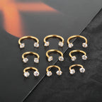 1PC Titanium Nose Horseshoe Ring Nose Septum Piercing Prong Set Round Zircon Ear Cartilage Tragus Daith Body Piercing Jewelry