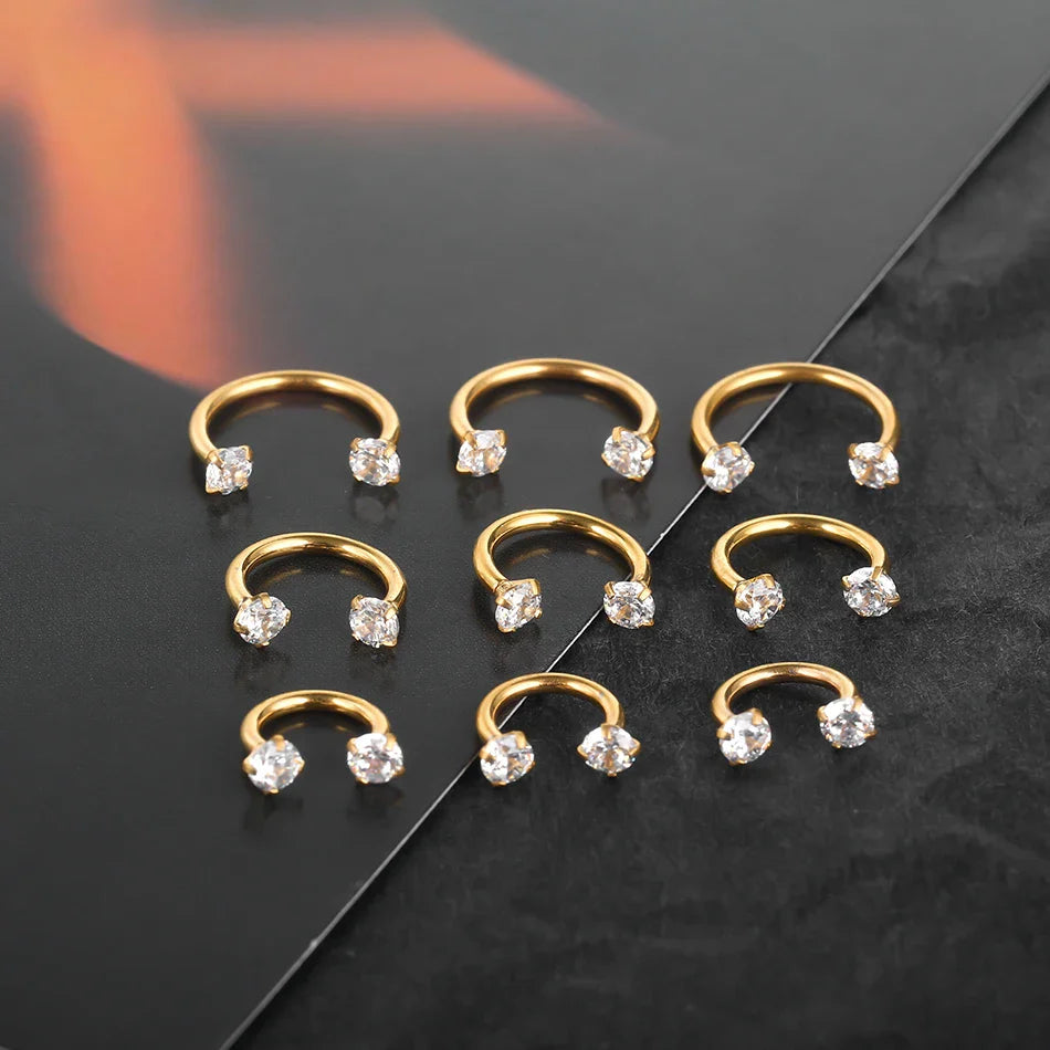 1PC Titanium Nose Horseshoe Ring Nose Septum Piercing Prong Set Round Zircon Ear Cartilage Tragus Daith Body Piercing Jewelry