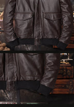 Bomber A2 Pilot Genuine Leather Jacket Men Warm 100% Cow Leather Air Force Coat Dark Brown Men's Cowhide Motorcycle Jackets