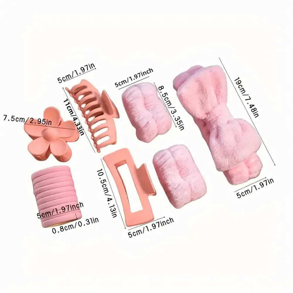 16-Piece Women's bow Headband Velvet large ring matte matte Grip Clip Pink Series Blue Series Black Series Styling Tools set SPA