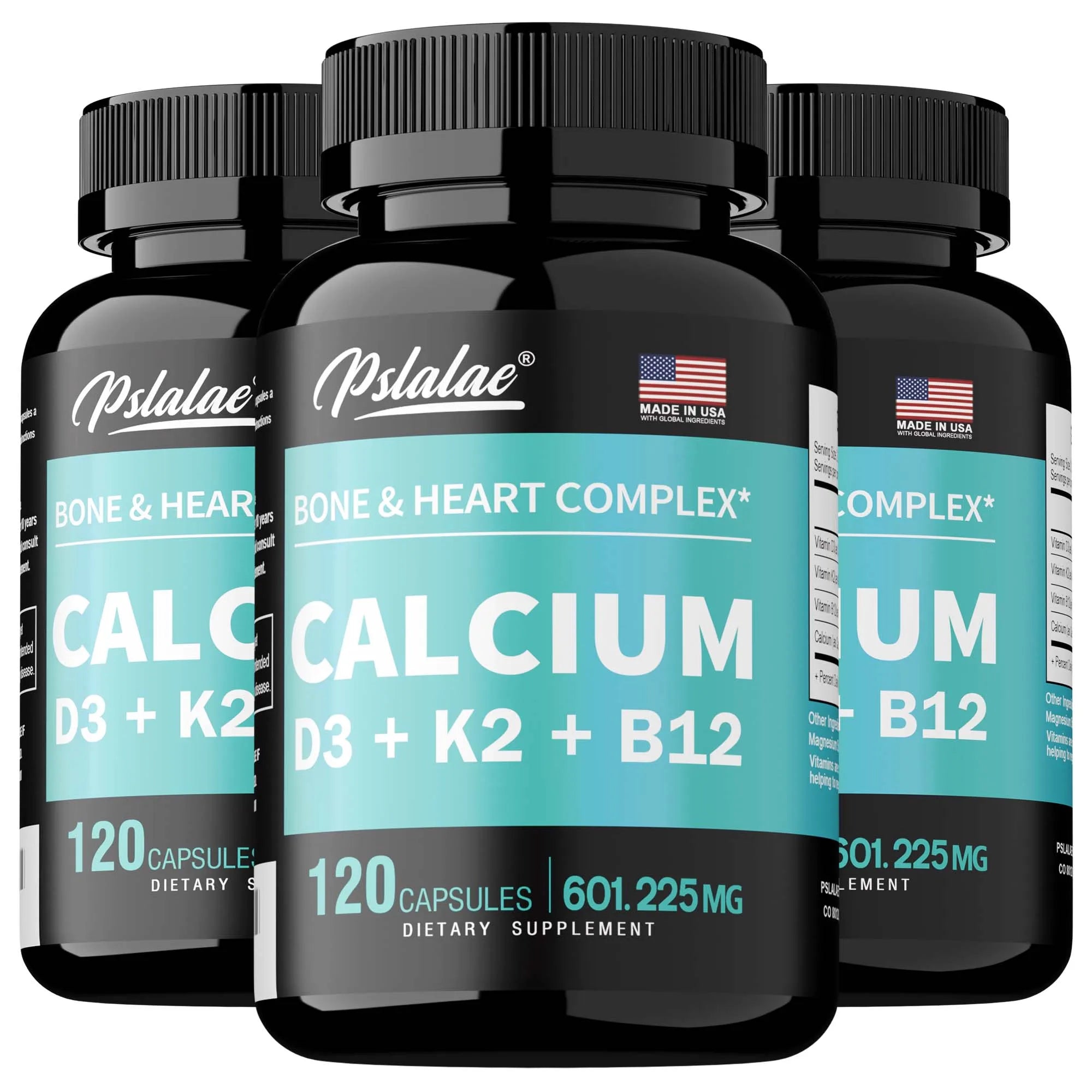 4-in-1 Calcium Supplement with Vitamin D3 K2 B12 - Supports Bones, Teeth, Heart and Immune System Function