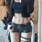 Booty Women's Shorts Leather Tight Low Rise Waist Black Skinny Outfits Youthful Trend 2025 Harajuku Fashion Female Short Pants