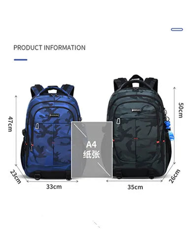 2025 new camouflage backpack for boys High capacity school bag for junior high school students Outdoor travel backpack for men
