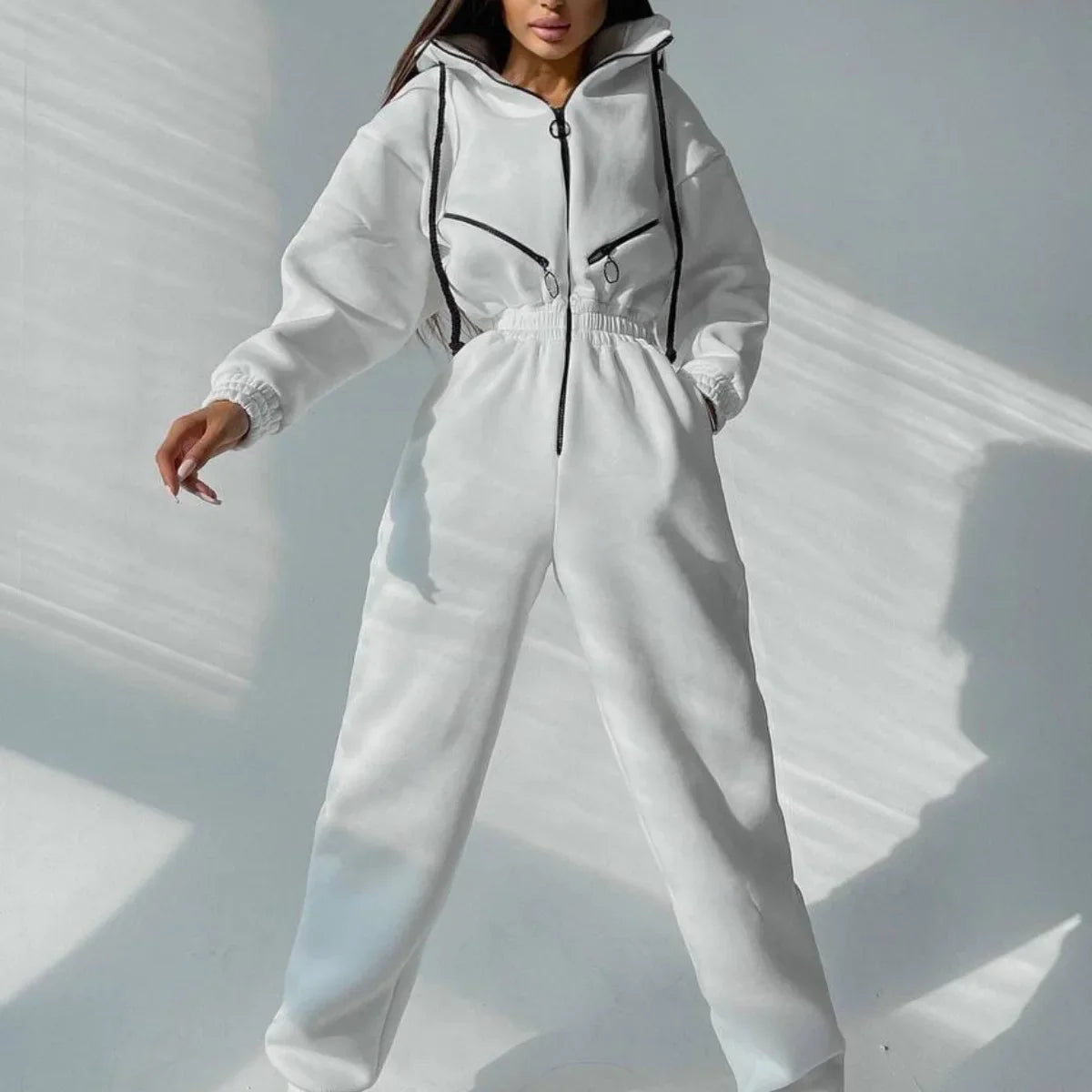 Autumn Women's Monochrome Long-Sleeved Jumpsuit Solid Color Zip-up Sportswear Female Winter Casual Tracksuit Fashionable Hoodies