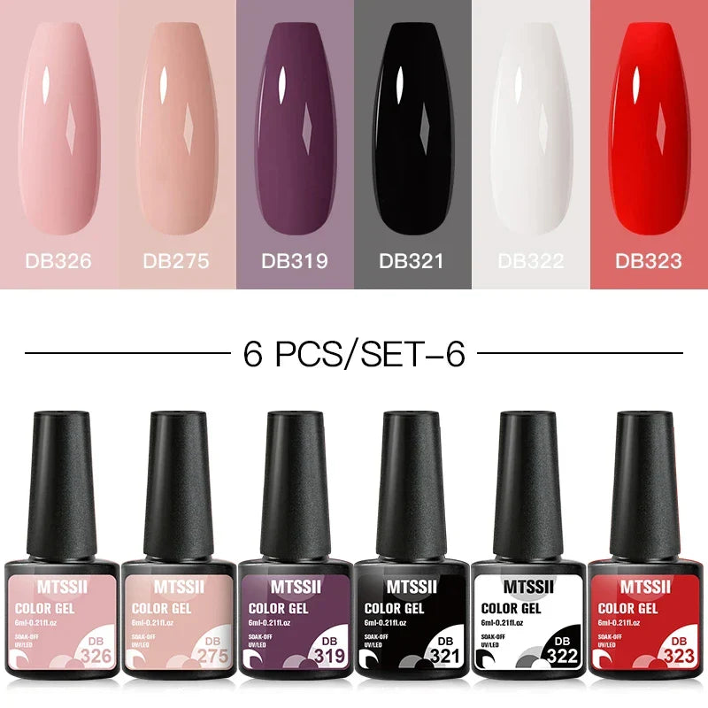 6PCS/SET Glitter Bright Pink Peach Gel Nail Polish Kit Spring Colorful Semi Permanent Soak Off Art UV Gel Varnish For Manicure
