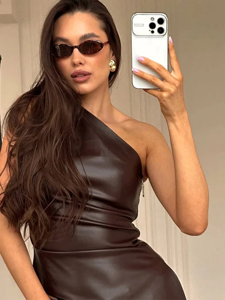 2025 Fall Snd Winter New Pure Color Slim Sleeveless One-Shoulder Slanting Collar Zipper Show Thin Jacket