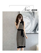 2025 Summer New Over-knee Long Temperament Slim Waist Vest Sleeveless Slim Striped Knitted Dress
