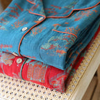 2025 New Spring and Autumn Women's Pajama Set 100% Cotton Retro Color Woven Home Clothes Long Sleeve Long Pants Two Piece Set