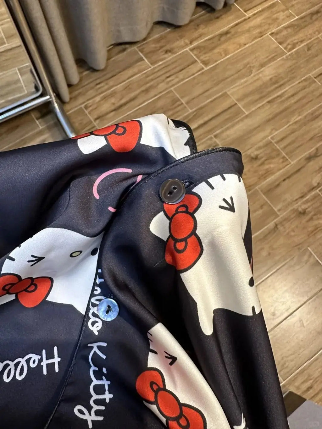 2025 New 2Pcs/Set Hello Kitty Pajama Kawaii Cartoon Long Sleeve Pants Black Home/Outdoor Loungewear Sanrio Home Clothing