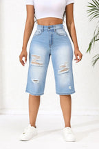 2025 Summer New Calf-Length Jeans For Women Fashion Ripped Slim Fit Butt Lift Denim Straight Legs Casual Clothing