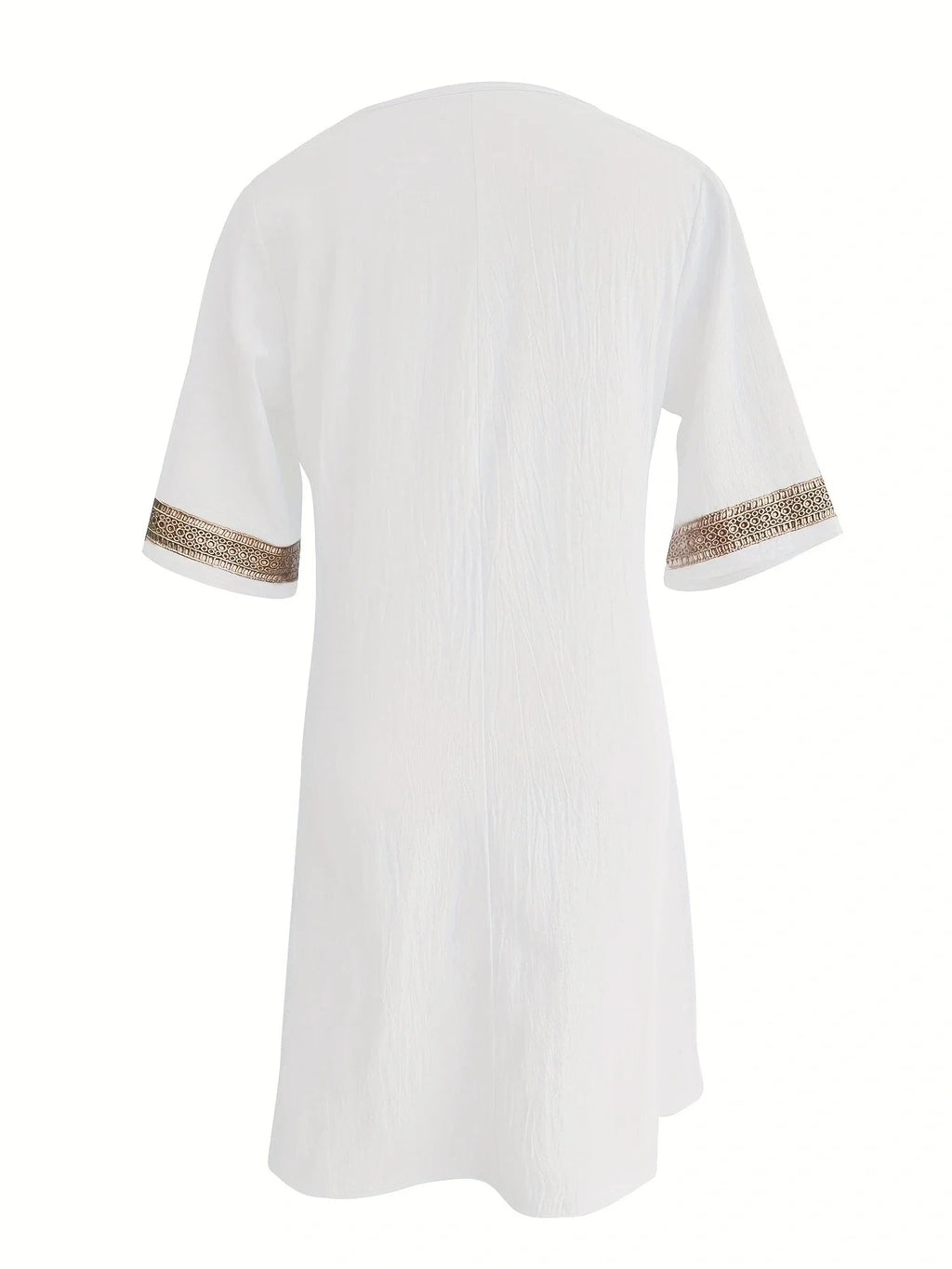 Chic Guipure Lace V-Neck Tunic Dress - Easy-Care, Knee-Length, All- Season Comfort with Stylish Hollow Details