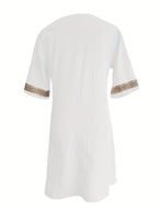 Chic Guipure Lace V-Neck Tunic Dress - Easy-Care, Knee-Length, All- Season Comfort with Stylish Hollow Details