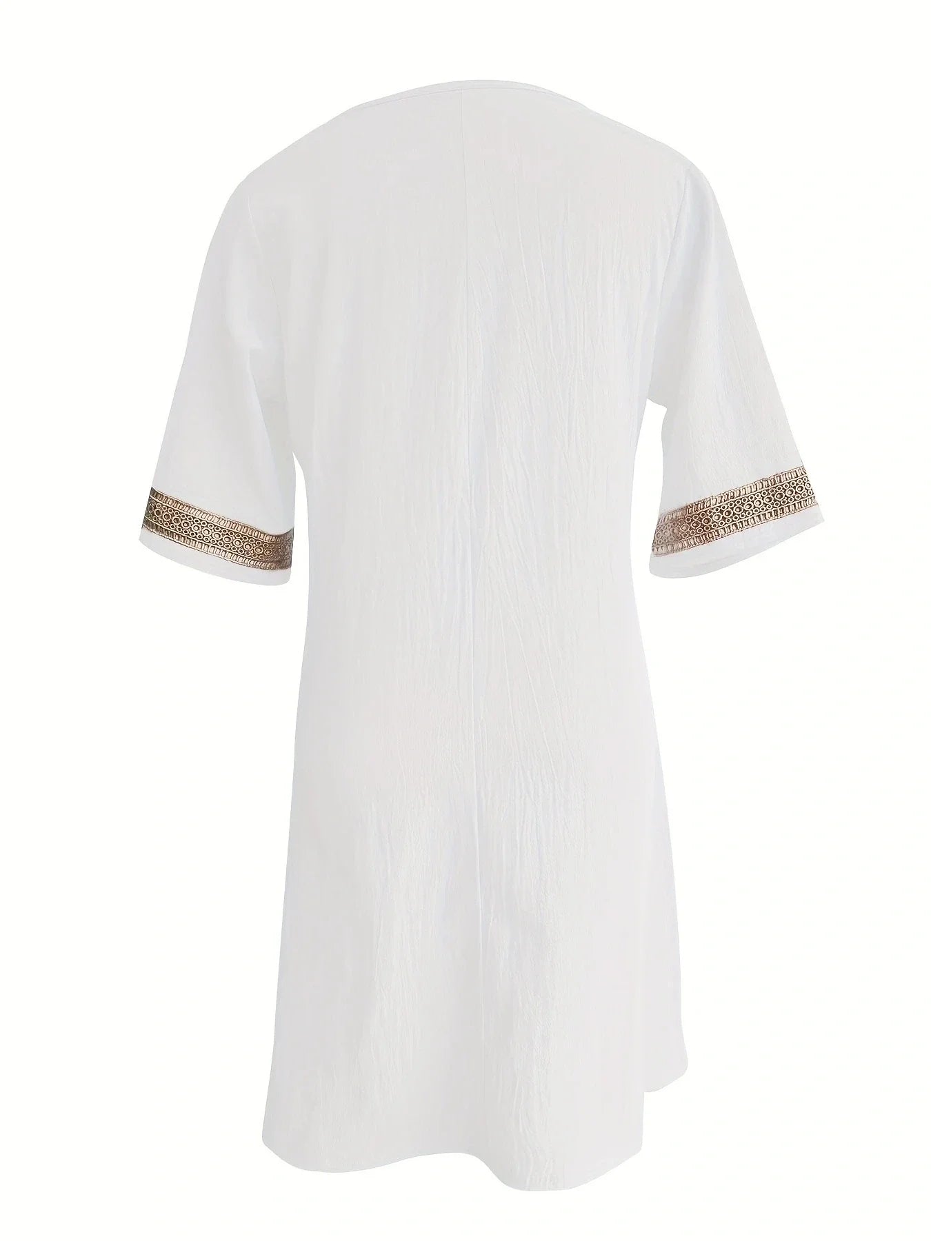 Chic Guipure Lace V-Neck Tunic Dress - Easy-Care, Knee-Length, All- Season Comfort with Stylish Hollow Details
