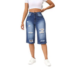 2025 Summer New Calf-Length Jeans For Women Fashion Ripped Slim Fit Butt Lift Denim Straight Legs Casual Clothing