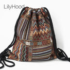 2025 Women Fabric Backpack Female Gypsy Bohemian Boho Chic Aztec Ibiza Tribal Ethnic Cottage Soft Brown Drawstring Rucksack Bags