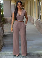 Business Formal Jumpsuit Work Wear Women Romper Elegant Long Deep V Neck Sleeveless High Waist Wrap Jumpsuits Fashion Streetwear