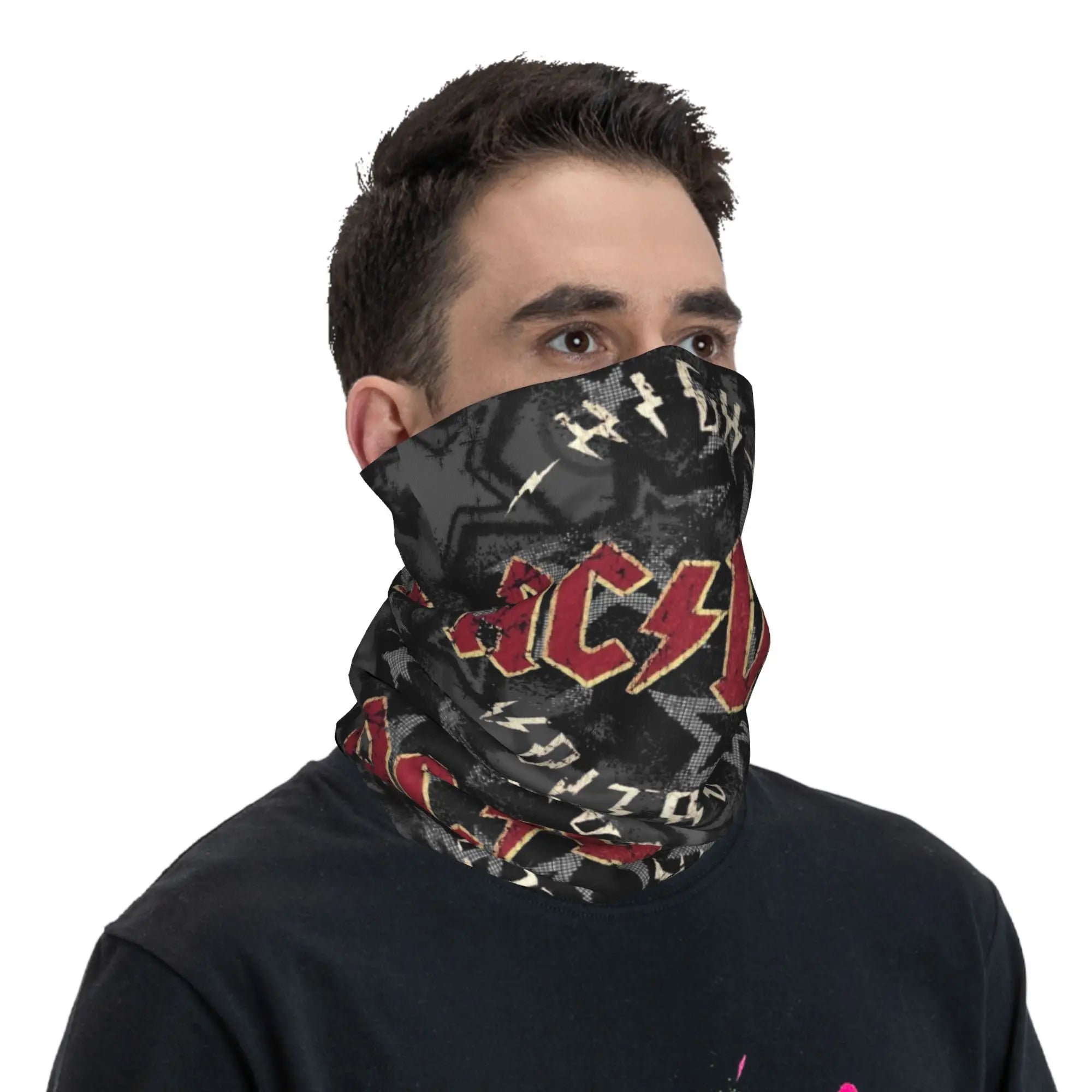 Custom Black AC DC Logo Camouflage Heavy Metal Band Bandana Neck Warmer Women Men Winter Hiking Ski Scarf Gaiter  Face Cover