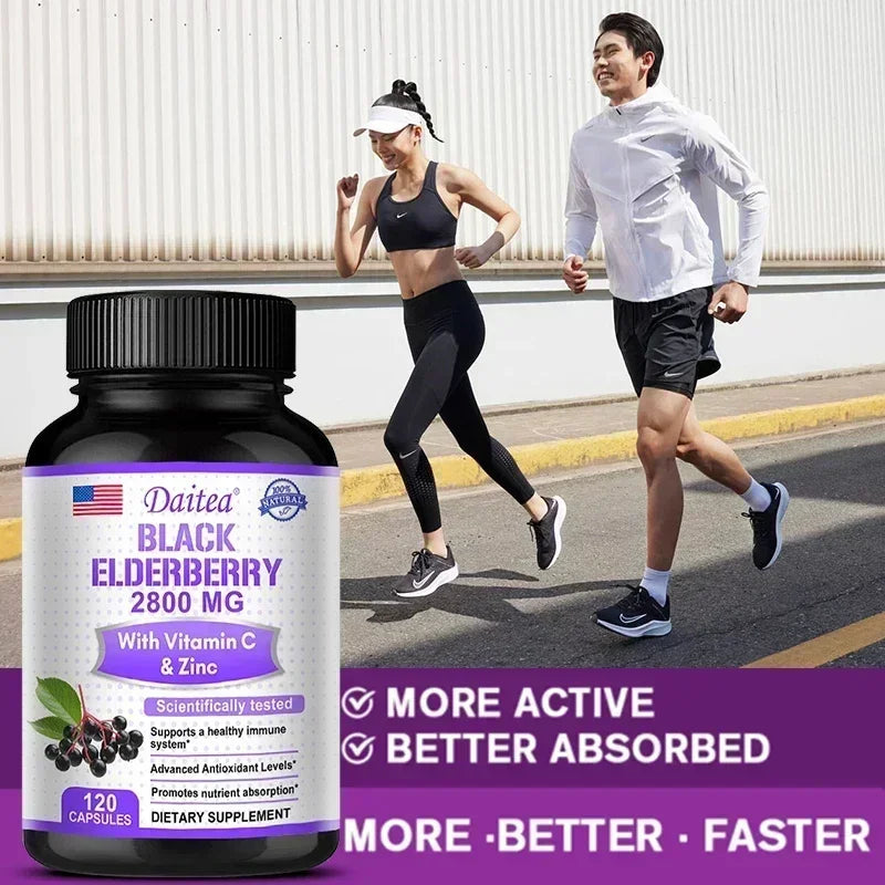 Black Elderberry 2800 Mg - with Vitamin C and Zinc, Immune System Support, Antioxidant Supplement, Skin Health Benefits